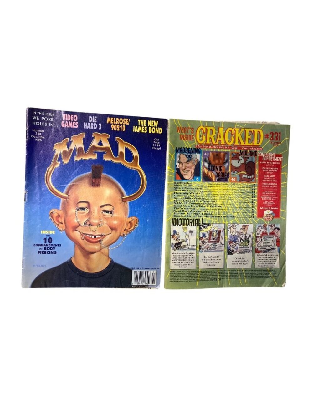 Cracked Magazine #331 December 1998 & Mad Magazine #340 Oct/Nov 1995 Humor Colle